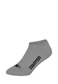 Graue Knöchelsocke aus weichem Stoff. Verfügt über eine gerippte Textur und ein schwarzes "STARTER"-Logo an der Seite. Lässiges Design für den täglichen Gebrauch.