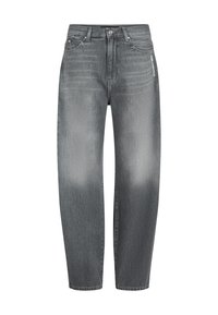 Blugi din denim gri estompat cu o croială relaxată, design cu cinci buzunare și detaliu cu logo pe lateral. Material texturat cu cusături standard.