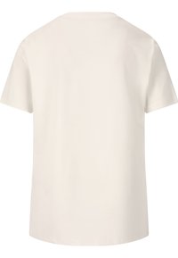 Hvid bomulds t-shirt, korte ærmer, rund hals, glat tekstur, afslappet design, ingen synlige mønstre eller hardware, lige kant.
