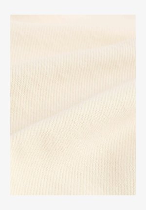 Krémová tkanina s ryhovanou textúrou, s jemnými líniami a subtílnymi variáciami v tóne, vytvárajúcimi hĺbku a vizuálny záujem.