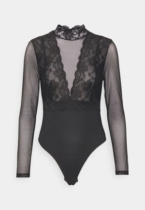 Pieces Petite PCSICCA HIGH NECK BODYSTOCKING - Maglietta a manica lunga - black