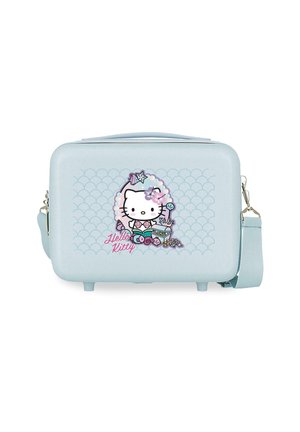Bolsa rectangular azul claro con asa y correa, con un diseño de Hello Kitty como sirena rodeada de elementos marinos y el texto "Hello Kitty".