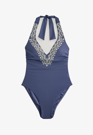 Next, REGULAR FIT - PLUNGE TUMMY CONTROL SWIMSUIT . - Costum de baie - steel blue embroidered