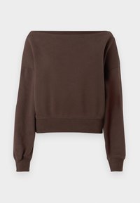 Sudadera corta marrón con amplio escote, mangas largas y puños y dobladillo de acanalado. Fabricada en un suave tejido texturizado.