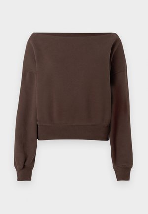 Bruine, cropped sweatshirt met een wijde halslijn, lange mouwen en ribgebreide boorden en zoom. Gemaakt van zachte, gestructureerde stof.