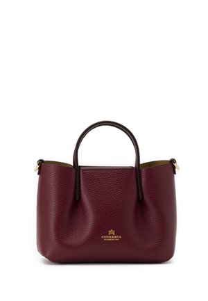 Sac à main en cuir grainé rouge foncé avec deux poignées et logo doré "Cuoieria Fiorentina" au centre devant.