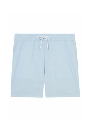 Šviesiai mėlyni maudymosi šortai, pagaminti iš minkštos medžiagos, su elastingu juosmeniu ir raišteliu, taip pat turi dvi šonines kišenes.