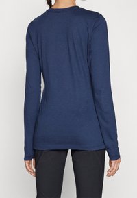 Marineblaue Langarmshirt mit Rundhalsausschnitt und taillierter Passform. Glatte Stofftextur, minimalistisches Design und keine sichtbaren Muster oder Grafiken.