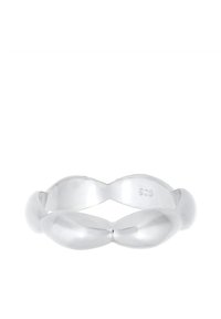 Anello in argento sterling 925 con una finitura liscia e lucida, caratterizzato da un design intrecciato e una forma arrotondata e simmetrica.