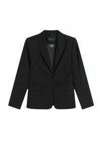 Svart skräddarsydd blazer i slät tyg. Har en knappstängning, två framfickor och en slagkrage.