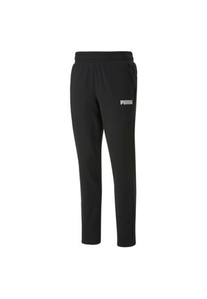 Schwarze Sweatpants mit elastischem Bund, seitlichen Taschen und einem silbernen Puma-Logo auf dem linken Oberschenkel. Hergestellt aus weichem, strukturiertem Stoff.