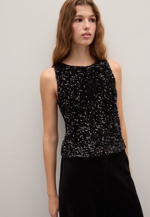 REGULAR FIT TANK WITH SEQUINS - Blouse - gunmetal