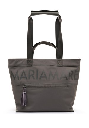 Bolso tote gris con asas negras y un bolsillo delantero con cremallera, con el nombre de la marca MARIAMARE en grandes letras en la parte superior.