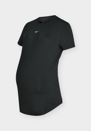 Sort ventetrøje med korte ærmer, rund hals, lavet af strækbart stof, med en lille hvid Nike-logo på brystet.