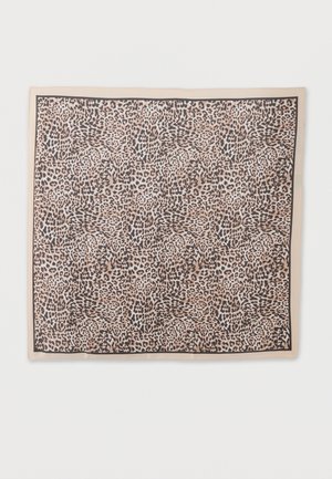 Τετράγωνο μαντήλι με μπεζ και μαύρο λεοπάρ μοτίβο και μονόχρωμη μπεζ μπορντούρα.