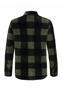 Groen en zwarte geruite flanellen overhemd, met een kraag, lange mouwen en knoopmanchetten. Zachte textuur met een geborstelde afwerking.