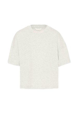 Lichtbeige sweatshirt met korte mouwen en ronde hals, losse pasvorm en subtiele "Palm Angels" tekst bij de hals.