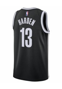 Maillot de basket-ball noir avec l'inscription "HARDEN" et le numéro "13" en lettres blanches. Tissu léger avec une finition texturée. Orné d'un liseré gris.