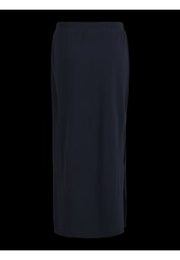 Longue jupe noire avec ceinture élastique et coupe droite, présentée sur fond noir.