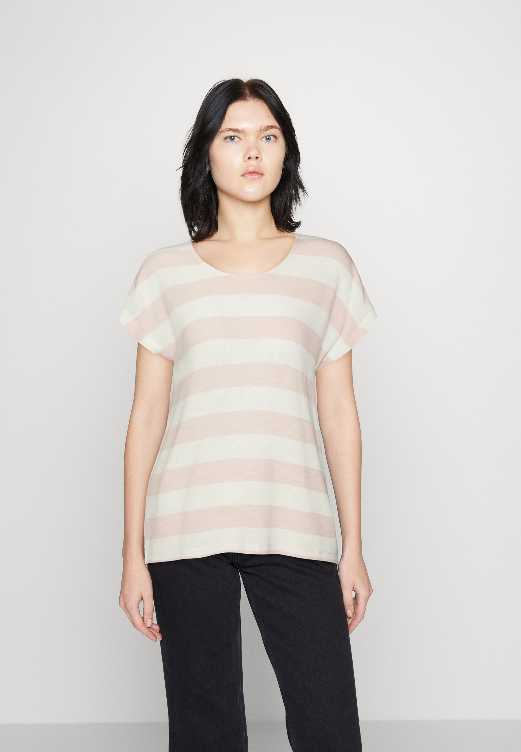 Vero Moda double layer binding detail T-shirt in blue and white