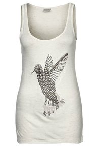 Hvid tanktop med et metalpyntet kolibri-grafik, med en scoop-halsudskæring og en afslappet pasform. Lavet af letvægtsstof.