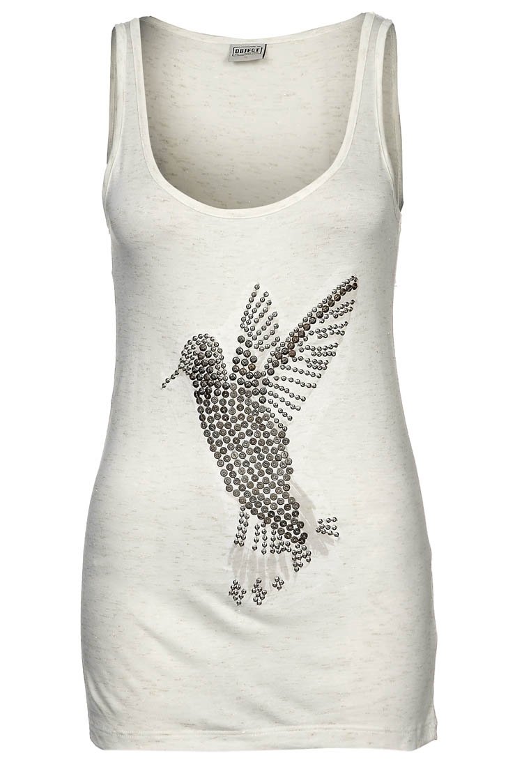 Hvid tanktop med et metalpyntet kolibri-grafik, med en scoop-halsudskæring og en afslappet pasform. Lavet af letvægtsstof.