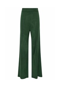 Groene, wijde broek met een textuurstof, voorzien van een hoge elastische tailleband en een losse pasvorm, die comfort en bewegingsvrijheid biedt.