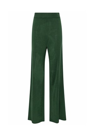 Grüne weit geschnittene Hose aus strukturiertem Stoff, mit einem hohen, elastischen Bund und lockerer Passform, die Komfort und Bewegungsfreiheit bietet.