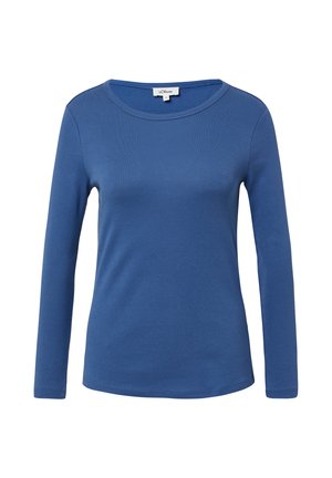 Langärmliges Damenoberteil in einfarbigem Blau mit Rundhalsausschnitt, aus weichem Stoff, Etikett s.Oliver Größe 36.
