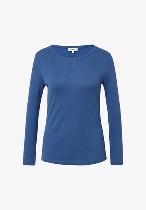 Langärmliges Damenoberteil in einfarbigem Blau mit Rundhalsausschnitt, aus weichem Stoff, Etikett s.Oliver Größe 36.