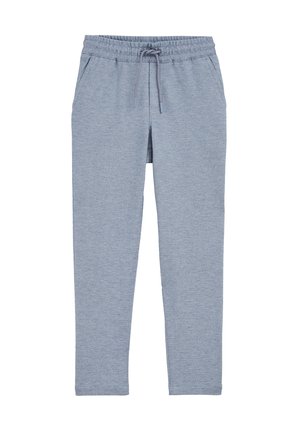 Hellblaue Jogginghose aus weichem, strukturiertem Stoff. Mit einem elastischen Bund mit Kordelzug und Seitentaschen.
