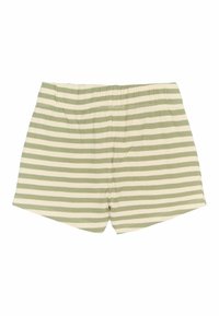 Zelene in krem črtaste kratke hlače iz rebraste tkanine, z elastičnim pasom in ohlapnim, kvadratnim krojem z obrobljenimi robovi.