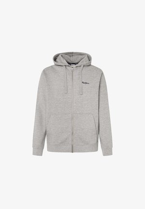 Grijze rits-hoodie van een katoenmix, met een front-rits, twee zijzakken en een geborduurd logo op de linkerborst.