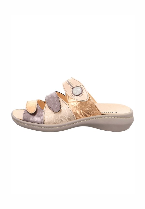 Pantolette flach - taupe kombi