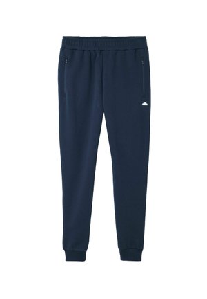 Navyblaue Jogginghose mit elastischem Bund, seitlichen Reißverschlusstaschen, gerippten Bündchen und kleinem weißen Logo auf dem Oberschenkel.