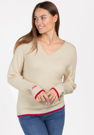 PULLOVER WKN CARO V-NECK - Strickpullover - beige