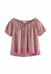 Next REGULAR FIT - SHORT SLEEVE  - Blúz - green pink floral border print
