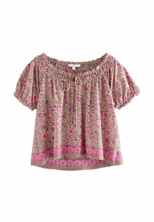 Next REGULAR FIT - SHORT SLEEVE - Pluus - green pink floral border print
