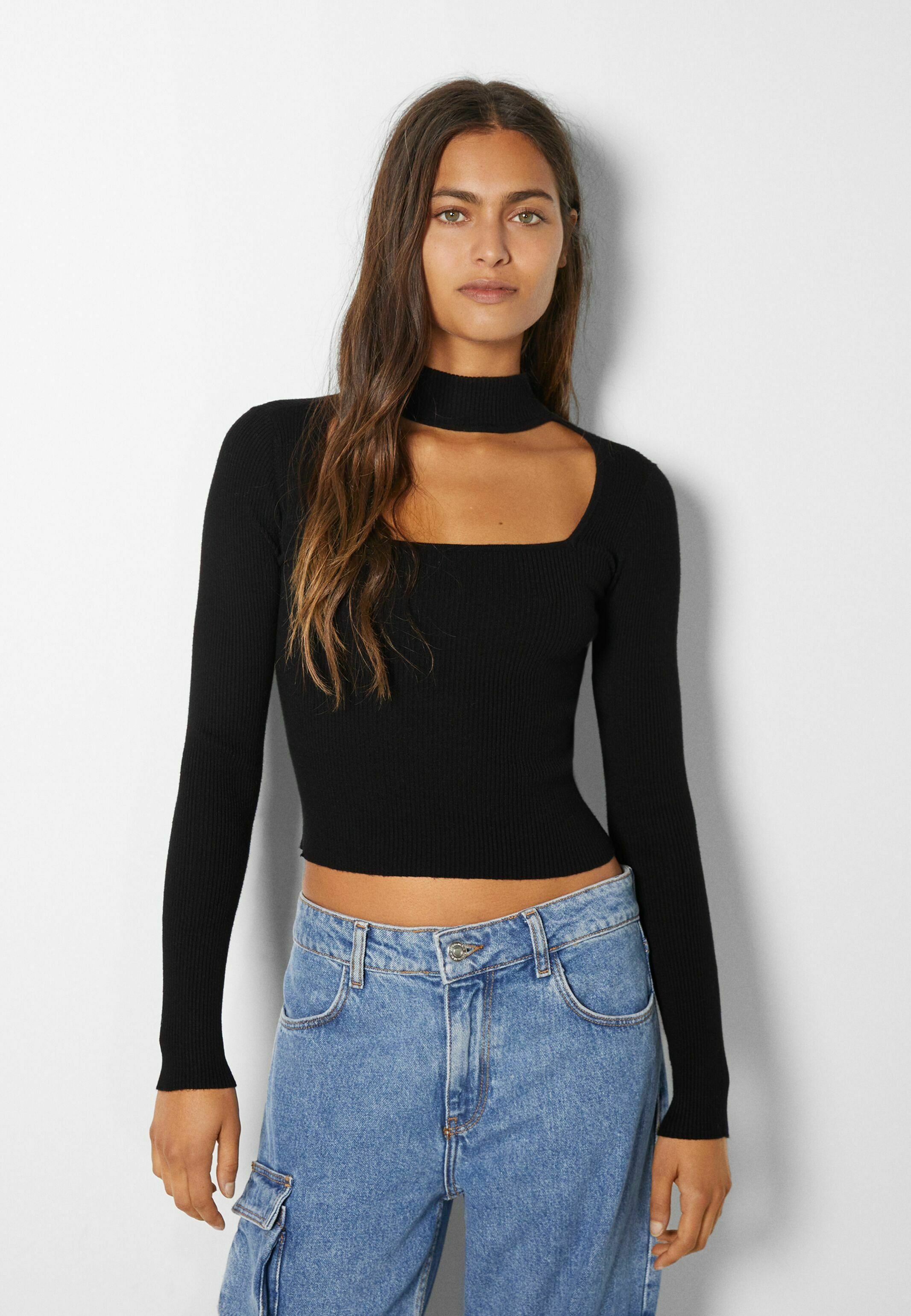 Bershka CHOKER NECK - Jumper - black 