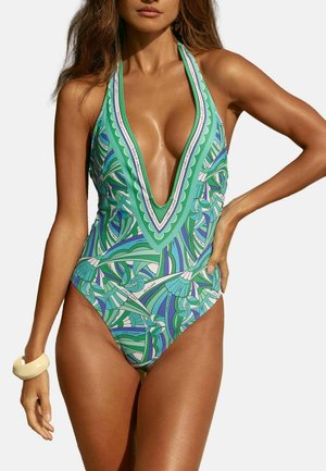 Lipsy REGULAR FIT - SWIRL PRINT PLUNGE HALTER SWIMSUIT . - Ujumistrikoo - blue