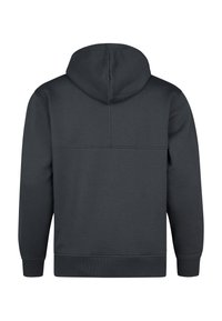 Felpa con cappuccio grigio scuro caratterizzata da un design aderente, cappuccio regolabile, polsini a coste e un pannello posteriore senza cuciture e senza tasche.
