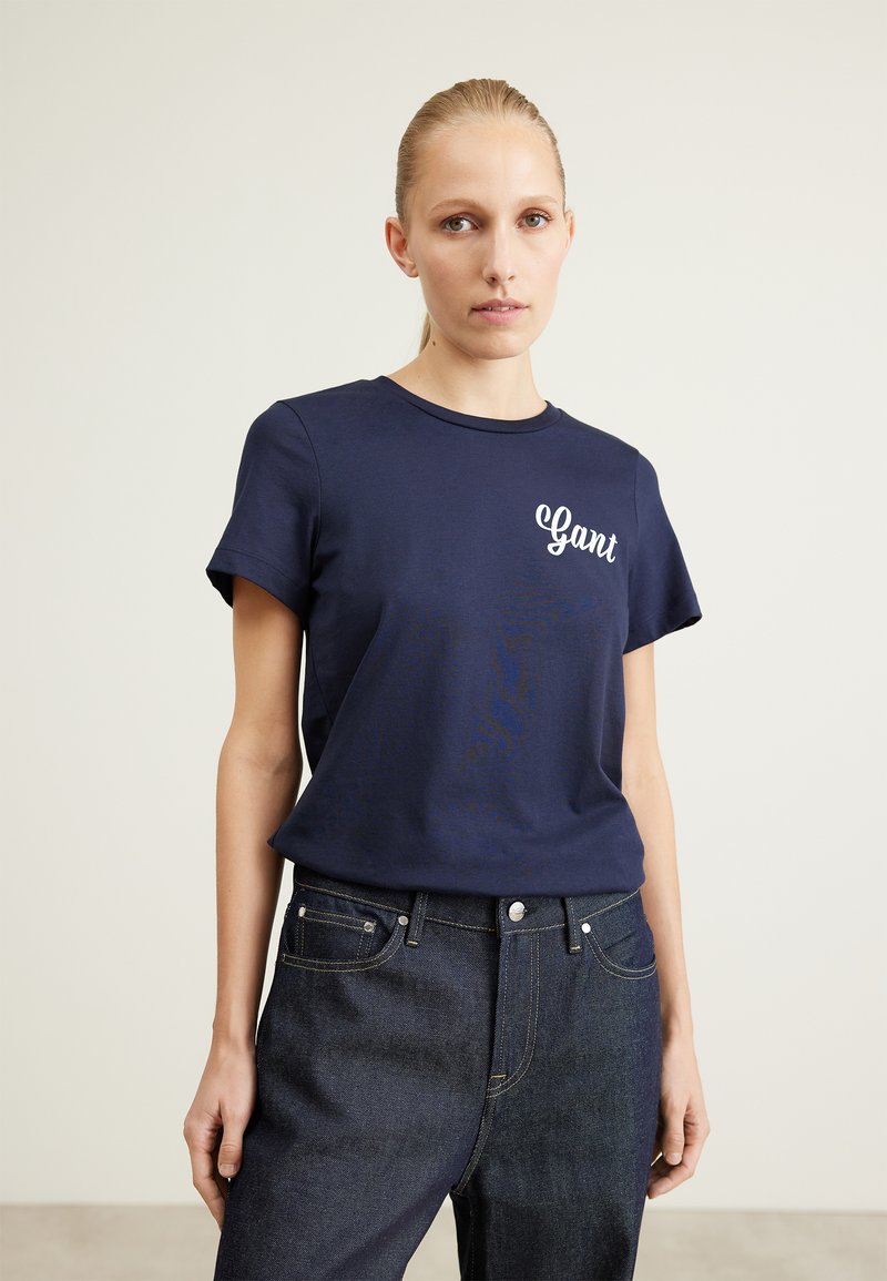 Gant Women Blue Graphic Crew Neck Tshirt main image 0