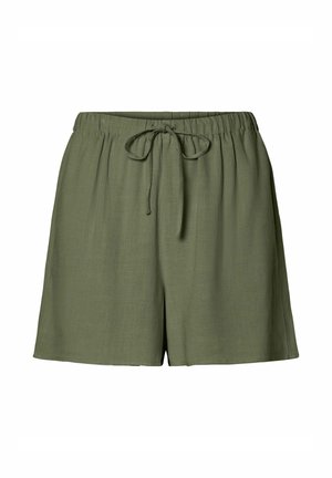 Short ample vert olive avec taille élastique et cordon de serrage à l'avant.