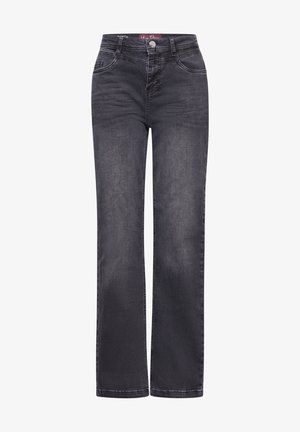 Ciemnoniebieskie dżinsy o prostym kroju nogawki, z klasycznym pięciopocketowym wzorem i zamkiem błyskawicznym, zdobione srebrnym okuciem.