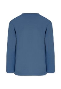 Langarmshirt aus einfarbigem Baumwollstoff in Blau, mit Rundhalsausschnitt und normaler Passform. Glatte Textur mit geradem, unauffälligem Saum.