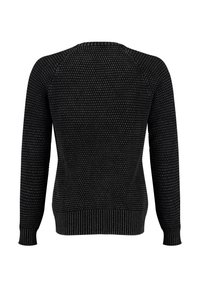 Maglione nero con un motivo texture, scollo rotondo e maniche lunghe. Polsini e bordo a costine offrono una vestibilità aderente.