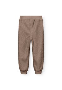 Braune, weiche Fleece-Jogginghosen mit elastischem Bund, schmal zulaufenden Bündchen und einer strukturierten Oberfläche für Komfort und Wärme.