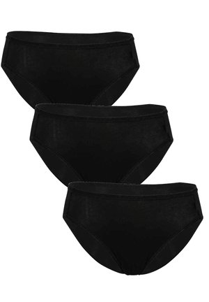Slip in cotone nero in confezione da tre. Vita standard con bordi senza cuciture e una superficie liscia. Taglio classico, adatto per l'uso quotidiano.