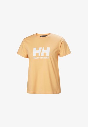 Žluté bavlněné tričko s bílým logem "HH" a nápisem "HELLY HANSEN" vytištěným pod ním. Krátké rukávy a klasický design s kulatým výstřihem.