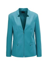 Turquoise blazer met een strakke, ritssluitingsontwerp, lange mouwen en twee zijzakken. Soepele textuur en een op maat gemaakte pasvorm.